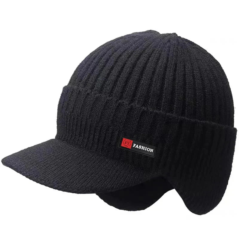 New Winter Men'S Hat – Outdoor Ear Protection Warm Knitted Cap with Windproof Visor, Thick Bicycle Scarf Cap for Men - Meta Máxima