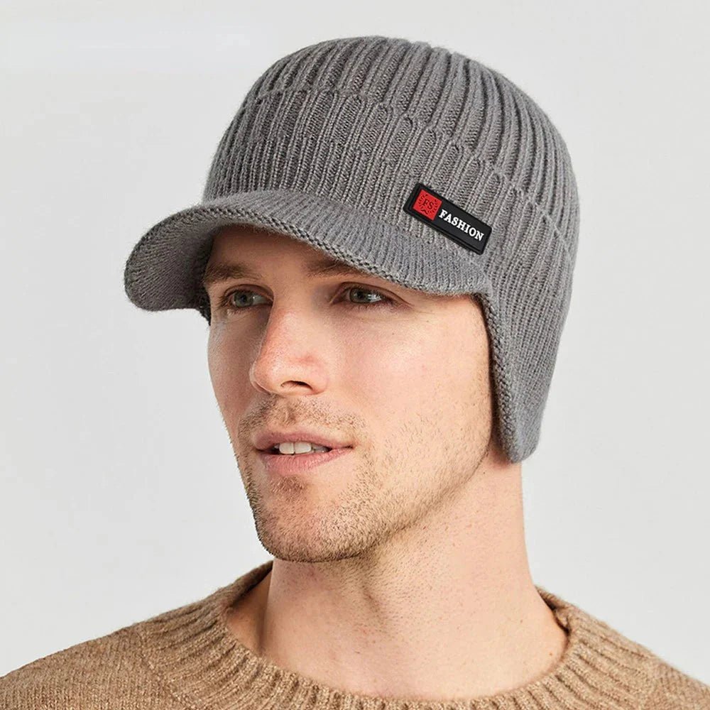 New Winter Men'S Hat – Outdoor Ear Protection Warm Knitted Cap with Windproof Visor, Thick Bicycle Scarf Cap for Men - Meta Máxima