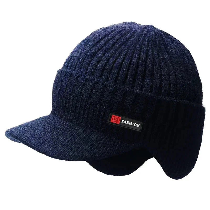 New Winter Men'S Hat – Outdoor Ear Protection Warm Knitted Cap with Windproof Visor, Thick Bicycle Scarf Cap for Men - Meta Máxima