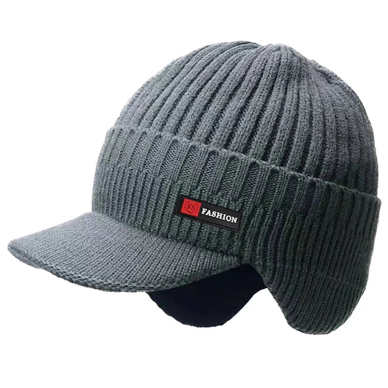 New Winter Men'S Hat – Outdoor Ear Protection Warm Knitted Cap with Windproof Visor, Thick Bicycle Scarf Cap for Men - Meta Máxima