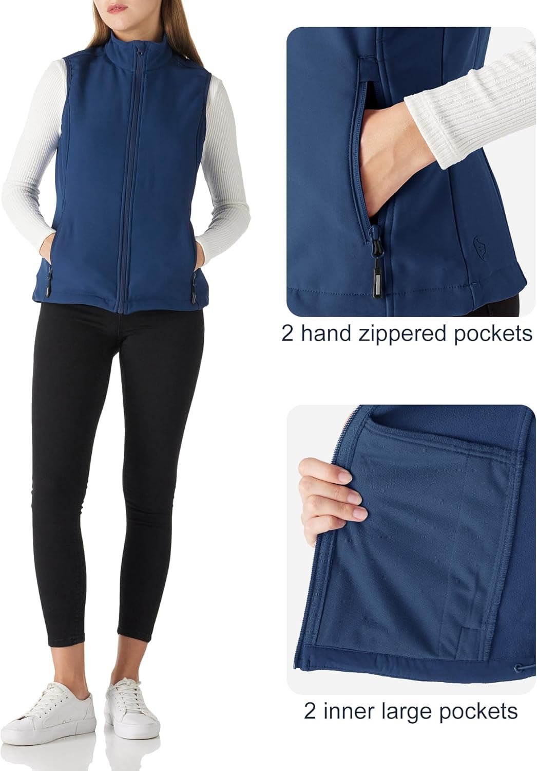 Women'S Lightweight Softshell Vest Windproof Fleece Lined Zip up Sleeveless Jacket for Running Hiking Golf - Meta Máxima