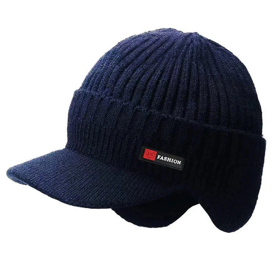 New Winter Men'S Hat – Outdoor Ear Protection Warm Knitted Cap with Windproof Visor, Thick Bicycle Scarf Cap for Men - Meta Máxima