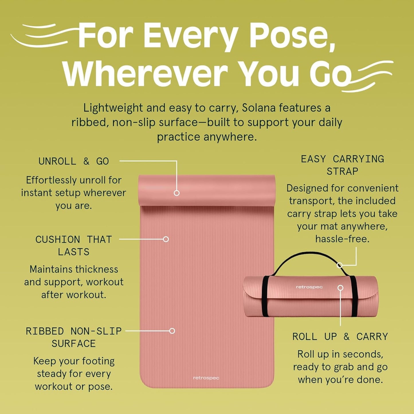 Solana Yoga Mat 1/2" Thick W/Nylon Strap for Men & Women - Non Slip Exercise Mat for Yoga, Pilates, Stretching, Floor & Fitness Workouts - Meta Máxima