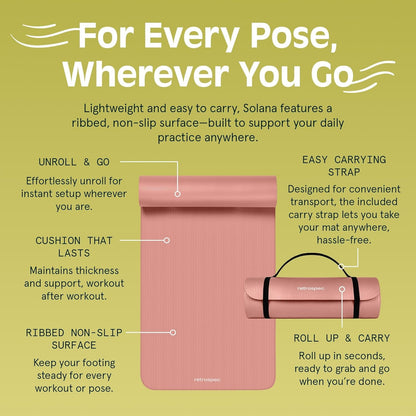 Solana Yoga Mat 1/2" Thick W/Nylon Strap for Men & Women - Non Slip Exercise Mat for Yoga, Pilates, Stretching, Floor & Fitness Workouts - Meta Máxima