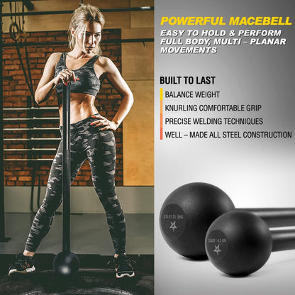 Steel Mace Bell for Strength Training - Support Full Body, Muscles, Shoulder, Grips & Forearms Workouts to Rehabilitation, Stretching 5, 7, 10, 15, 20, 25, 30Lb for Woman & Man - Meta Máxima