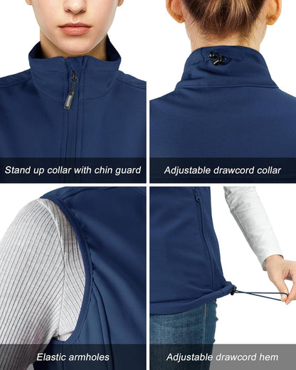 Women'S Lightweight Softshell Vest Windproof Fleece Lined Zip up Sleeveless Jacket for Running Hiking Golf - Meta Máxima